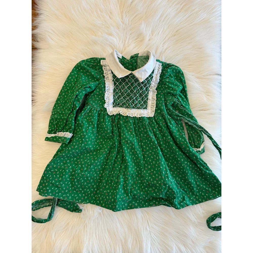 Vintage 12m dress smocked chest green GUC‎